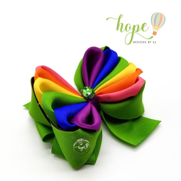 Beautiful Rainbow Hair Bow for Girls with a Unique Style. It Has a Rhinestone. - Picture 1 of 6